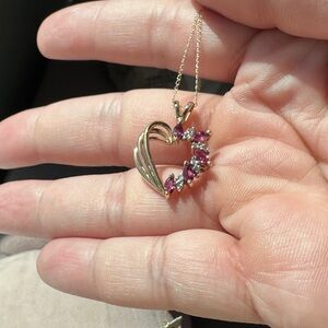 Vintage 14K Gold Ruby & Diamond Heart Necklace 14inch NWT